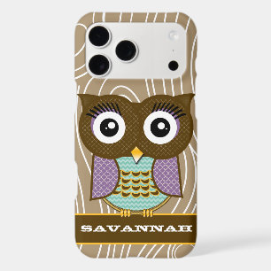 Lilac & Aqua Owl Wood Grain Zig Zag Choose Colors iPhone 17 Pro Max Case