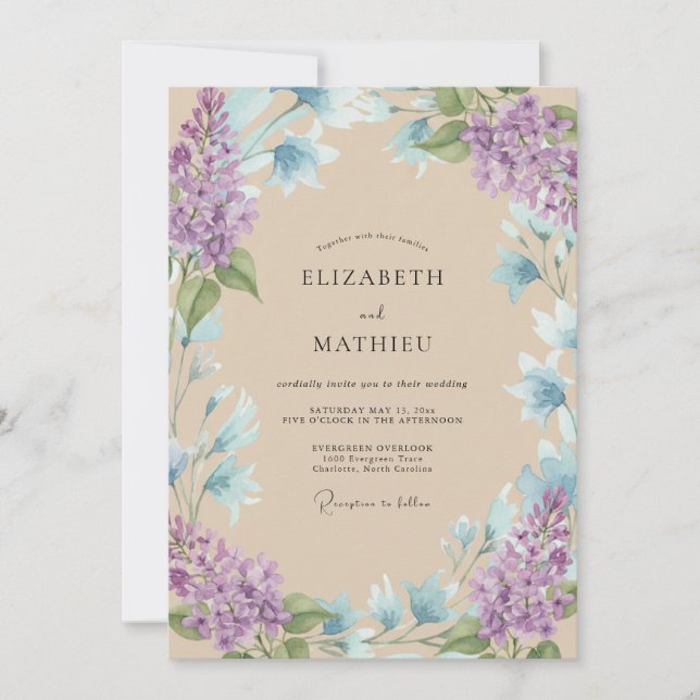 Lilac Aqua Watercolor Wedding Invitation (Front)