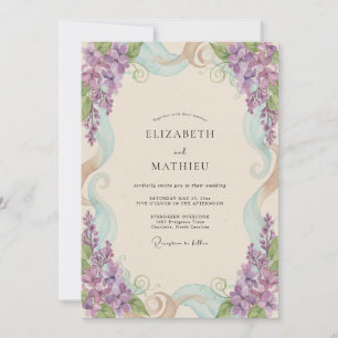 Lilac Aqua Wisteria Wedding Invitation