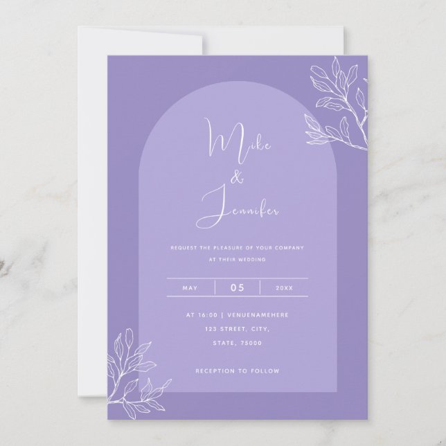 Lilac Arch Botanical Lavender Boho QR Code Modern Invitation (Front)