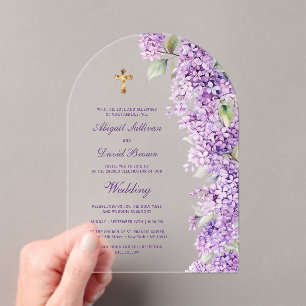 Lilac Arch Religious Wedding Acrylic Invitations