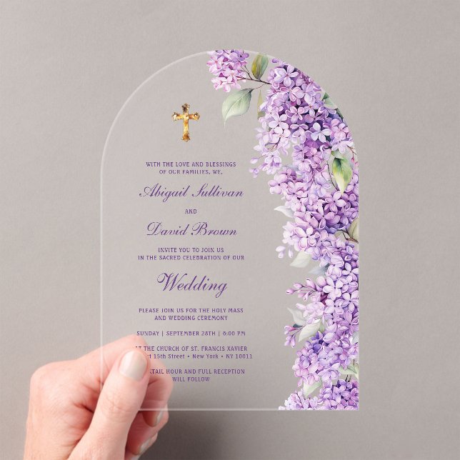 Lilac Arch Religious Wedding Acrylic Invitations (Insitu (Handheld))