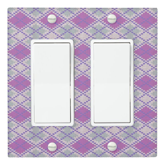 LILAC ARGYLE KNIT Double Rocker Light Switch Cover (In Situ)