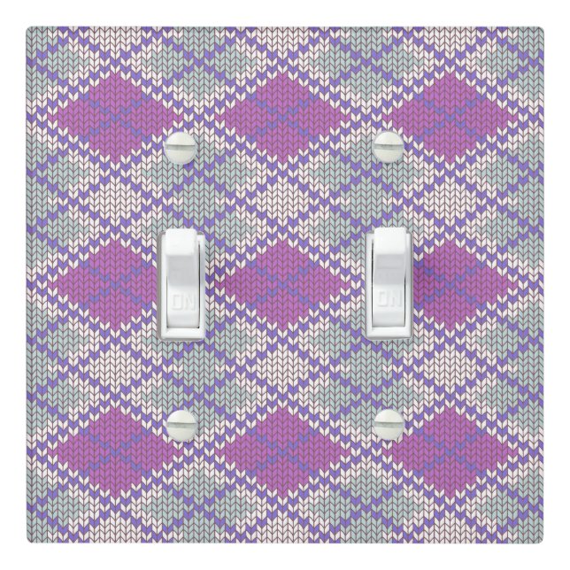 LILAC ARGYLE KNIT Double Toggle Light Switch Cover (In Situ)