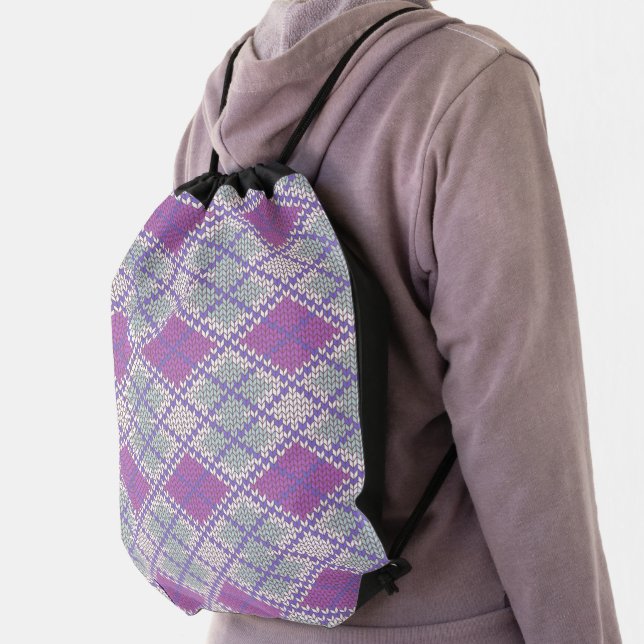 LILAC ARGYLE KNIT Drawstring Backpack (Insitu)