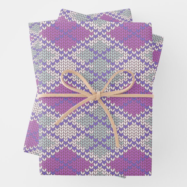 LILAC ARGYLE KNIT Flat Sheet Wrapping Paper (In situ)