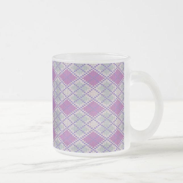 LILAC ARGYLE KNIT Frosted Glass Mug (Right)