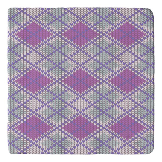  LILAC ARGYLE KNIT Marble Stone Trivet (Front)