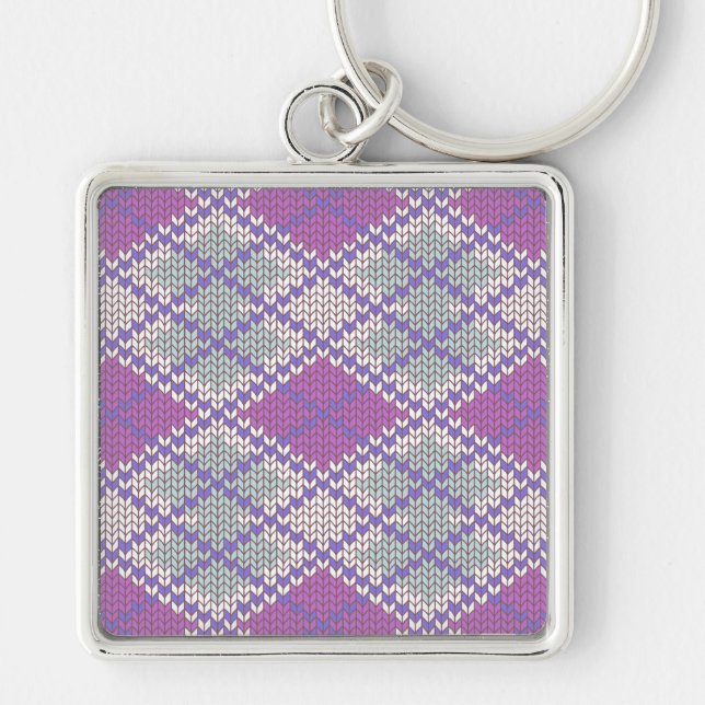 LILAC ARGYLE KNIT Premium Square Keychain (Front)
