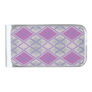LILAC ARGYLE KNIT Silver Plated Money Clip