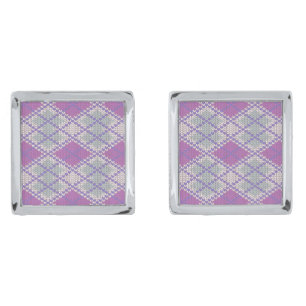 LILAC ARGYLE KNIT Silver Plated Square Cufflinks