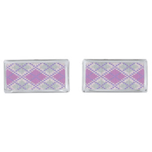 LILAC ARGYLE KNIT Silver Rectangle Cufflinks
