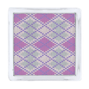 LILAC ARGYLE KNIT Silver Square Lapel Pin