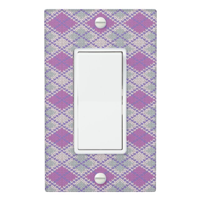 LILAC ARGYLE KNIT Single Rocker Light Switch Cover (In Situ)