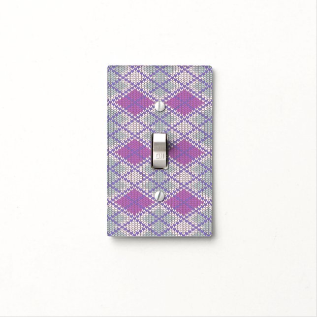 LILAC ARGYLE KNIT Single Toggle Light Switch Cover (In Situ)