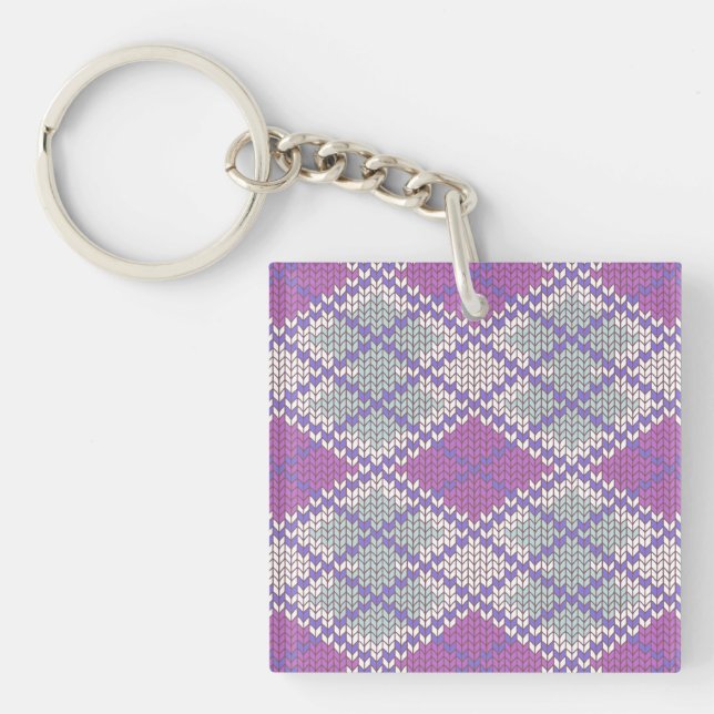 LILAC ARGYLE KNIT Square Acrylic Keychain (Front)
