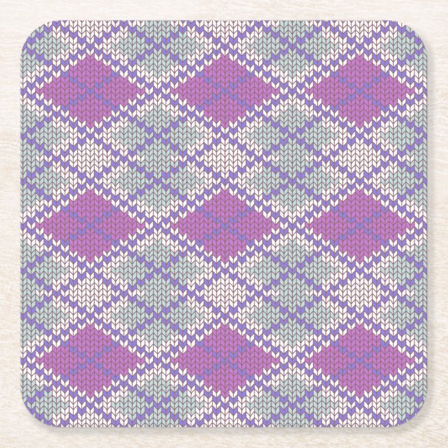  LILAC ARGYLE KNIT Square Paper Coasters (Front)