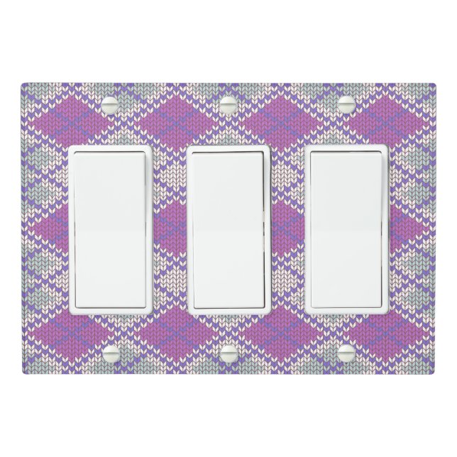 LILAC ARGYLE KNIT Triple Rocker Light Switch Cover (In Situ)