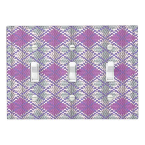 LILAC ARGYLE KNIT Triple Toggle Light Switch Cover