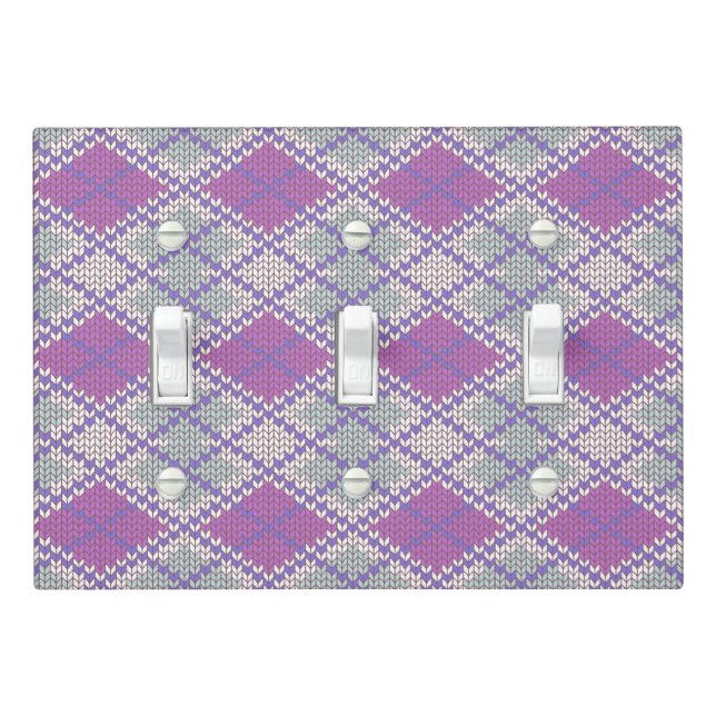 LILAC ARGYLE KNIT Triple Toggle Light Switch Cover (In Situ)
