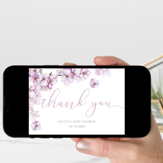 Lilac baby in bloom Cherry blossom thank you Card (Front Digital)