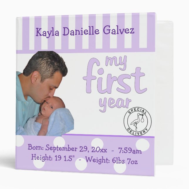 Lilac Baby's First Year Keepsake Album Binder (Front/Inside)