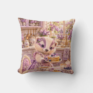 Lilac Badger Pancake Breakfast Kitchen Throw Pillow