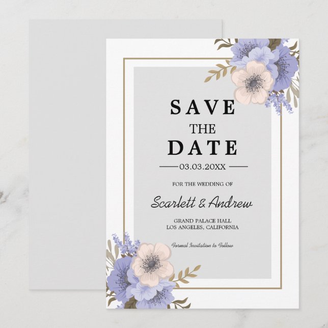 Lilac & Beige Flowers Save the Date Invitation (Front/Back)