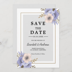 Lilac & Beige Flowers Save the Date Invitation
