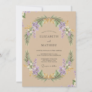 Lilac Beige Wreath Wedding Invitation