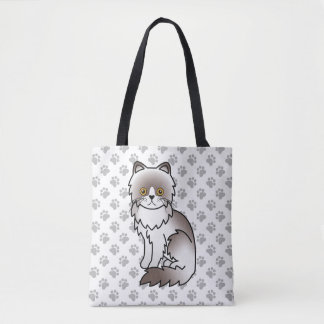 Lilac Bi-Color Persian Cartoon Cat &amp; Paws Tote Bag