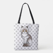 Lilac Bi-Color Persian Cartoon Cat & Paws Tote Bag (Back)