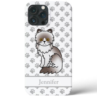 Lilac Bi-Color Persian Cute Cartoon Cat &amp; Name iPhone 13 Pro Max Case