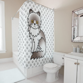 Lilac Bi-Color Persian Cute Cartoon Cat &amp; Paws Shower Curtain