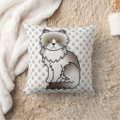 Lilac Bi-Color Persian Cute Cartoon Cat & Paws Throw Pillow (Blanket)