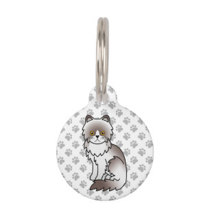 Lilac Bi-Color Persian Cute Cat & Pet's Info Pet ID Tag