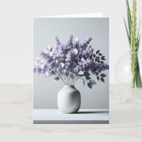 Lilac Birthday Bouquet With Silver Leaves Card