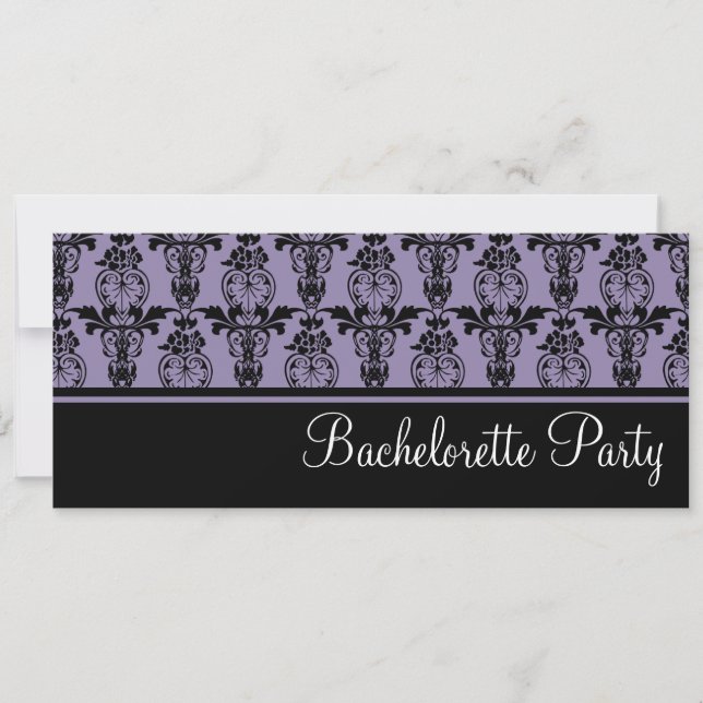Lilac & Black Damask Bachelorette Party Invitation (Front)