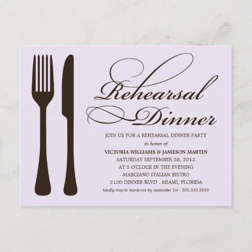 LILAC  BLACK FLATWARE  REHEARSAL DINNER INVITATION POSTCARD