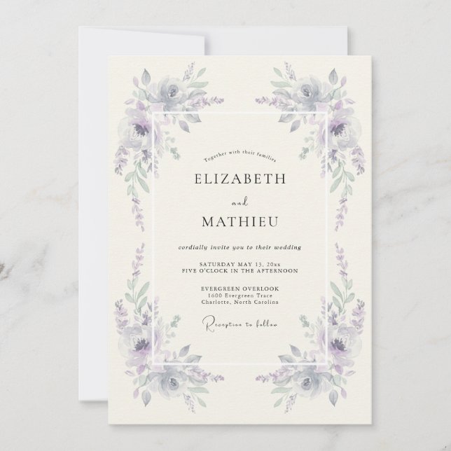 Lilac Bloom Brushstroke Wedding Invitation (Front)