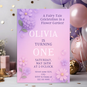 Lilac Bloom Bubble 1st Birthday Magic Invitation