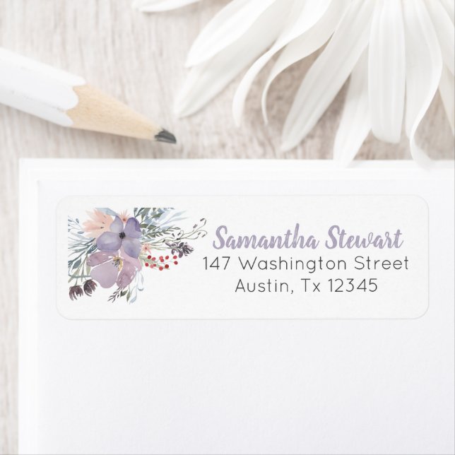 Lilac Blooms Floral Custom Stationery Address  Label (Insitu)