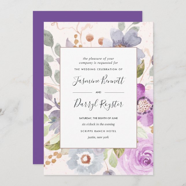 Lilac Blooms Frame Wedding Invitation (Front/Back)