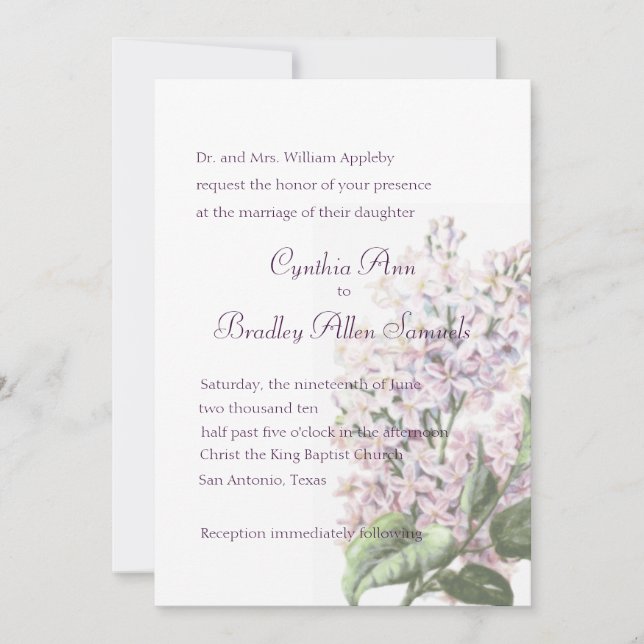 Lilac Blooms Wedding Invitation (Front)