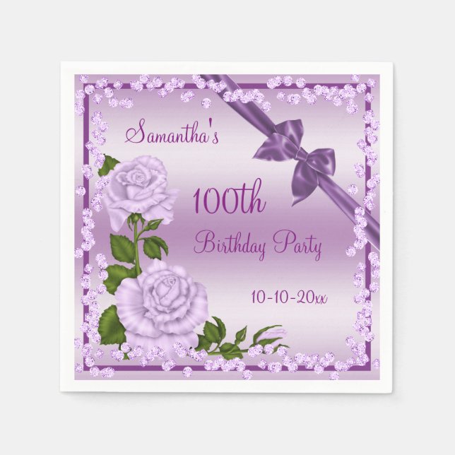 Lilac Blossom, Bows & Diamonds 100th Napkins (Front)