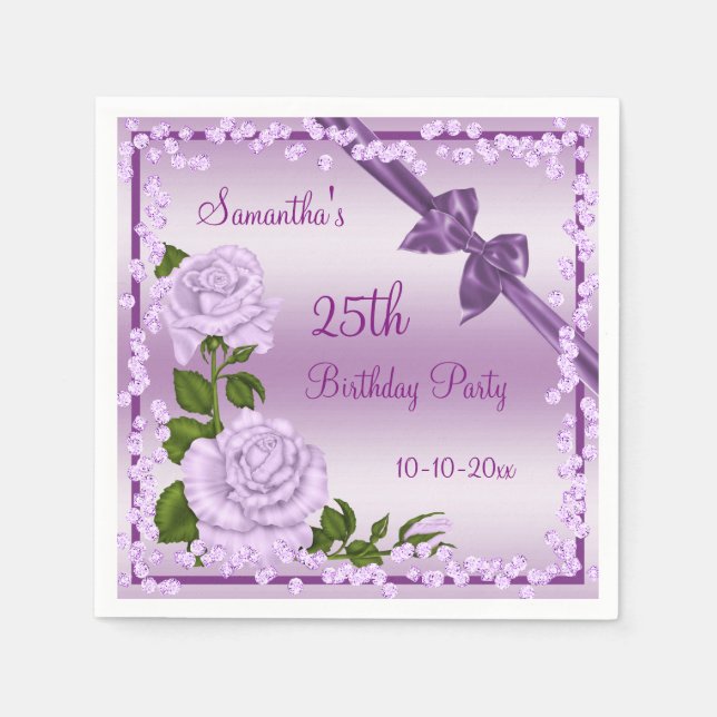 Lilac Blossom, Bows & Diamonds 25th Paper Napkins (Front)