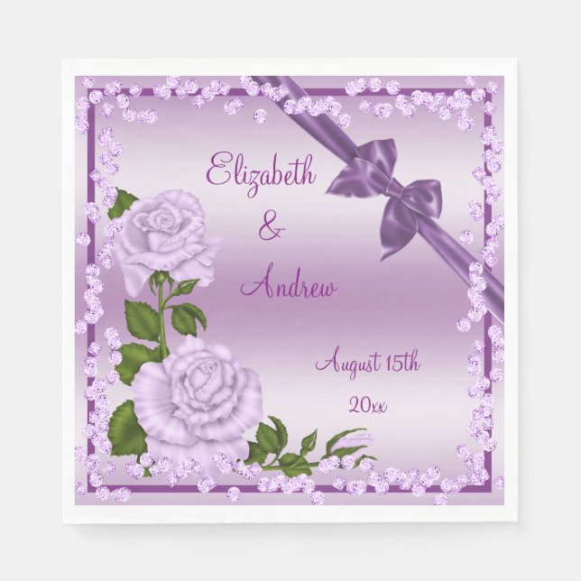 Lilac Blossom, Bows & Diamonds Wedding Napkins (Front)