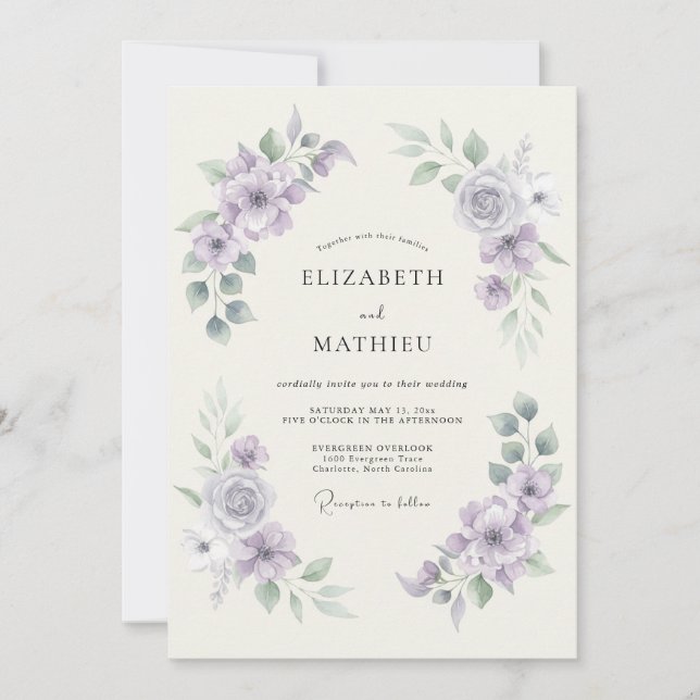 Lilac Blossom Romantic Wedding Invitation (Front)