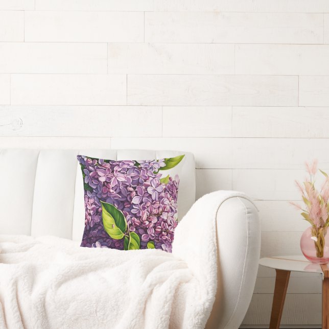  "Lilac Blossoms Throw Pillow  Captivating Blooms" (Couch)
