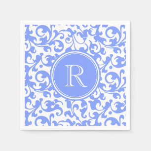 Lilac Blue Elegant Damask Swirls Monogrammed Napkins